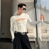 Itooh Spring Summer Show Designer Tight Hollow Out Top Fishbone Tunic Waist Inner Cloth Solid Color 2024 T-shirt Sexy Men Clothing