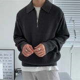 Itooh Fall New Mens Knit Sweater Long Sleeve Zipper Lapel Pure Color Knitted Sweatshirts Casual Fashion Sweaters Jumper Tops Men