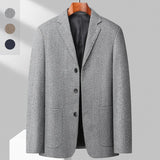 Itooh  Men's Woolen Suit Flat Lapel Men's Suit Jacket Fashion Urban Straight Tube Type Three-grain Single-breasted Suit Jacket