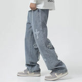 Itooh  Cross Embroidered Baggy Men Jeans