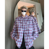 ITOOH Men Shirt Plaid Tie-dye Long Sleeve Mens Casual Loose Shirt Autumn High Quality Oversized Male Checked Shirt Red/Blue/Gray