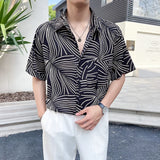 Itooh Summer Loose Ice Silk Shirt Men Fashion Striped Printed Short Sleeve Shirts Oversized Streetwear Social Men Clothing