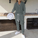 Itooh  Spring New Men's Knitted Two Piece Sets Casual Solid Color V Neck Sweater And Pants Knitting Outfits For Men Knitwear Streetwear