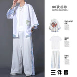 Itooh  Chinese Ancient Style Taoist Robe Summer Three Piece Suit Men's Taoist Robe Student Hanfu Trend Chinese Style Men's Ancient