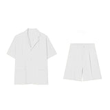 Itooh New Neutral Solid Casual Suit LGBT Men Trendy High-quality Blazer Collar Shirts Design Short-sleeved Blouse Shorts Two-piece Set