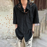 Itooh Fashion Streetwear Retro Pleated Short Sleeve Shirt Summer New Cuban Collar Jacquard Shirts Top LGBT Solid Unisex Button Blouse