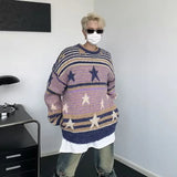 ITOOH Y2K Star Sweater Men Harajuku Striped Knitted Pullovers Jumpers Male Tops Oversize Purple Winter Streetwear Hip Hop