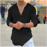 Itooh new men's linen long sleeve T-shirt Breathable shirt solid color casual basic cotton linen shirt top