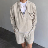 Itooh Korean Fashion Summer Clothes Men 2 Piece Set Solid Hip Hop V-neck Tops Shorts Streetwear Short Pants Outfits Casual Outer Sets