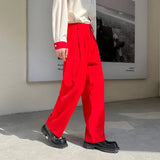 Itooh Red Suit Pants Men Fashion Social Mens Dress Pants Korean Loose Straight Wide Leg Pants Mens Oversized Formal Trousers M-XL