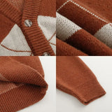 Itooh  Men's Brown Y2K Knit Sweater Cardigan Retro Winter Blouse Outerwear Knitwear Korean Autumn Clothes Male