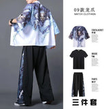 Itooh  Chinese Ancient Style Taoist Robe Summer Three Piece Suit Men's Taoist Robe Student Hanfu Trend Chinese Style Men's Ancient