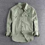 Itooh Vintage American Tooling Two-pocket Shirt Ami Khaki Tough Guy Army Green Cotton Cargo Top All-match Casual Retro Shirt Autumn