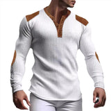 Itooh Leisure Long-sleeved Men's T-shirts Waffle Patchwork Button V Neck Tops For Mens Spring Casual T Shirt Male Pullover Streetwear