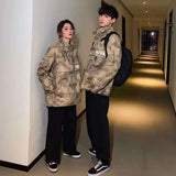 Itooh Couples' Coat Camouflage Cargo Stand Collar Jacket Men's Loose Versatile US Military Pullover Trend Outdoor Travel Street Wear