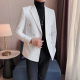 Itooh British Style autumn Men Business Suit Jacket Fashion Double Breasted Blazers Slim Fit Casual Wedding Tuxedo Dress Coat