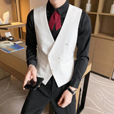 Itooh Casual Vest Men Double-breasted Bar Vest Work men clothing V-neck Business Dress Waistcoat wedding Social Party Tuxedo