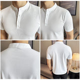 Itooh  Men's Short-sleeved T-shirt with A Standing Collar. Business Casual  Henry Shirt Made of High-quality Cotton69.1%