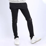 Itooh New Black Jeans Men Knee Ripped Hole Denim Pants Kpop Trendy High Street Slim Stretch Skinny Male Frayed Trousers Streetwear