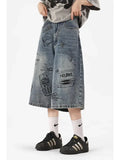 Itooh  Summer Thin Graffiti Denim Shorts Women Loose Casual Capris Straight Leg Vintage Wide Leg Shorts Baggy Jeans Women