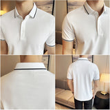 Itooh  Summer Fashion Neckline Color Matching Polo Shirt Men's Contrast Color Short Sleeve Lapel T-shirt Caramel,Cotton Golf