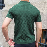 Itooh  Vintage Plaid Jacquard Knitted Polo T Shirts Men Summer Casual Breathable Thin Knit Tops Mens Knitwear Fashion Slim Polo Shirts