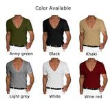 Itooh Fashion Man Short Sleeve Deep V Neck T-Shirt Solid Color Gym Summer Fitness Bodybuilding Tee Tops T Shirt For Men Clothing