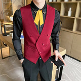 Itooh Casual Vest Men Double-breasted Bar Vest Work men clothing V-neck Business Dress Waistcoat wedding Social Party Tuxedo