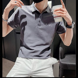 Itooh Short Sleeve Slim Fashion Korean Version Summer New Solid Color Versatile Lapel Letter Printed Cotton Youth Trend Polo Shirt