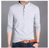 Itooh Spring Men Long Sleeve T Shirts Half Buttons Stand Collar Cotton Pullovers Solid Casual Tops Comfy Korea Tide Slim Thin Tees