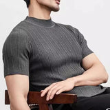 Itooh  2024 Spring Summer Casual Knit T Shirts For Men Solid Color Short-sleeved Slim Jumper Tops Mens Knitwear Fashion Mock Neck Tees