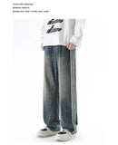 Itooh Autumn Winter American Striped Loose Jeans Men Students Loose Straight Wide Leg Long Pants Pocket