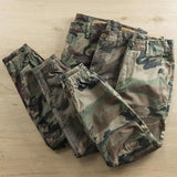 Itooh Men's Tie Foot Cargo Pants Camouflage Harem Pants Straight Zipper Trousers Outer Wear Retro Cotton Military Joggers Streetwear