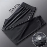 Itooh Summer Zip Pockets Men's Ice Silk Sweatpants Thin Breathable Quick Dry Stretch Casual Sports Outdoor Training Fitness Trousers