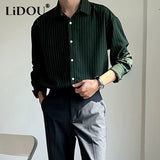 ITOOH New Korean Fashion Autumn Shirts Men Business Casual Neat Capable Hipster Street England Style Elegant Stripe Clothes Top