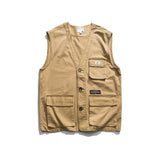 Itooh Japanese retro military style outdoor multi-pocket motorcycle vest men's loose casual tooling ladies vest vest black khaki