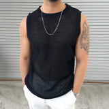 Itooh  Leisure Solid Color Hollow Out Mens Knit Camisoles Summer Casual O Neck Sleeveless T Shirt Men Fashion Slim Knitting Tank Tops