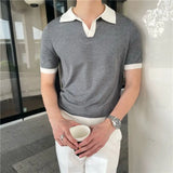 Itooh Summer Lapel Breathable Short Sleeve Temperament Men's Clothing Slim Korean Version Solid Color Trend Knitted POLO Shirt