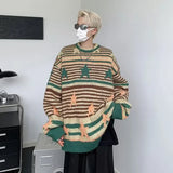 ITOOH Y2K Star Sweater Men Harajuku Striped Knitted Pullovers Jumpers Male Tops Oversize Purple Winter Streetwear Hip Hop