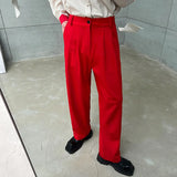 Itooh Red Suit Pants Men Fashion Social Mens Dress Pants Korean Loose Straight Wide Leg Pants Mens Oversized Formal Trousers M-XL