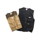 Itooh Japanese retro military style outdoor multi-pocket motorcycle vest men's loose casual tooling ladies vest vest black khaki