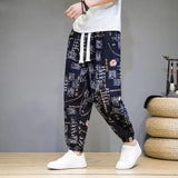 Itooh Summer Thin Floral Harem Pants Chinese Style Breathable Casual Muse Pants Men's Chic Fat Crotch Large Leg Baggy Bloomers Holiday