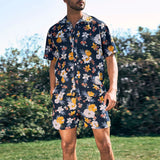 Itooh  Beach Vacation Casual Mens Outfits Summer Vintage Graphic Printing Two Piece Suits Men Short Sleeve Shirts And Shorts Sets Male