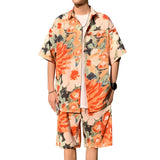 Itooh Summer Men's Hawaiian Beach Sets Single Breasted Graffiti Printed Short Sleeve Shirt and Shorts Casual Vacation Travel Outfit