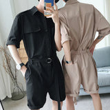 Itooh Japanese Ami Khaji Overalls Men Cargo Pockets Overalls Couple Loose Straight Casual Sashes Trousers Jumpsuit Bf Loose Top Pants