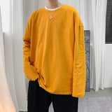 Spring Multicolor Cotton T-shirt Men Fashion Solid Color Casual O-neck T Shirt Men Korean Loose Long-sleeved T-shirt Mens Tops