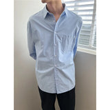 Itooh Blue White Long Sleeved Shirt Men Fashion Social Mens Dress Shirt Korean Loose Casual Shirts Mens Office Formal Shirt M-2XL