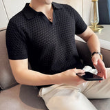 Itooh Hollow Knit Short Sleeved T-shirt V-neck Polo Shirt Men Summer Sexy Casual Lapel Tshirts Social Streetwear POLO Tee Tops