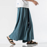 Itooh Summer Men Wide Leg Pants Mens Cotton Linen Retro Trousers Man Chinese Style Hanfu Pants Male Big Crotch Nepal Robe Pants