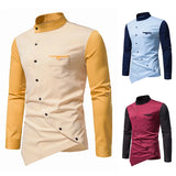 Itooh Spring and autumn men's long sleeved shirt personality casual diagonal button cute clothes evening dress luxury